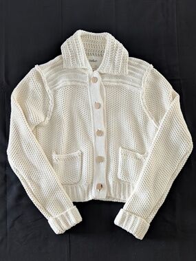 ba&sh Federica Cardigan Jacket Ecru Off White Cotton Waffle Knit 1 S NWT